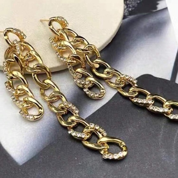 2/$30🌵 Double Gold Chain Earrings Rhinestone Dangle Punk Grunge Jewelry NEW - Picture 15 of 15